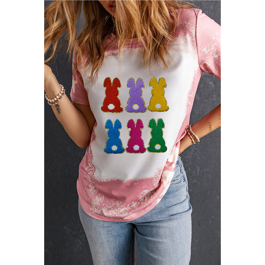 Rabbit Round Neck Short Sleeve T-Shirt Blush Pink / S Apparel and Accessories