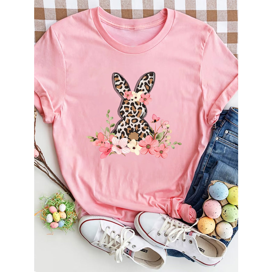 Rabbit Round Neck Short Sleeve T-Shirt Apparel and Accessories