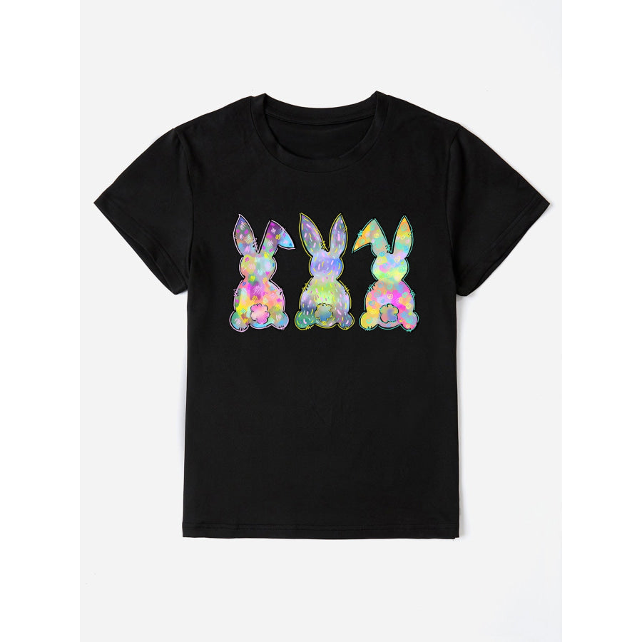 Rabbit Round Neck Short Sleeve T - Shirt Black / S Apparel and Accessories