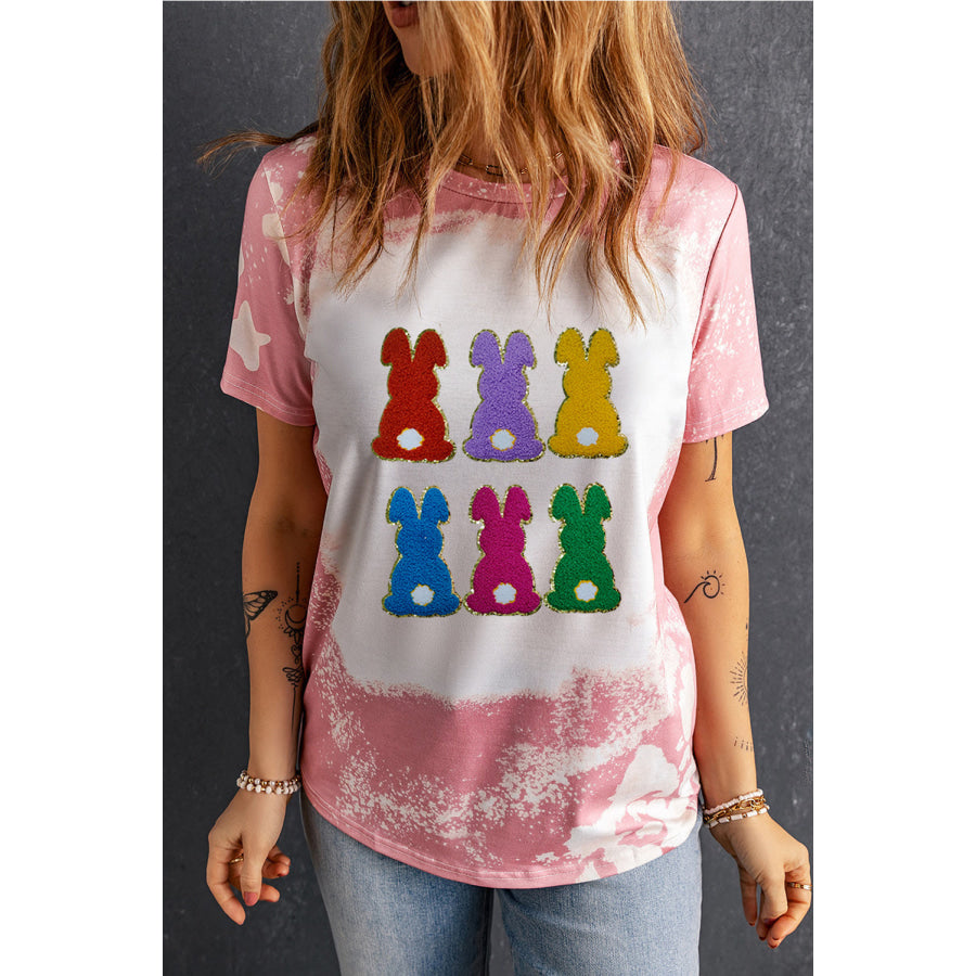Rabbit Round Neck Short Sleeve T-Shirt Blush Pink / S Apparel and Accessories