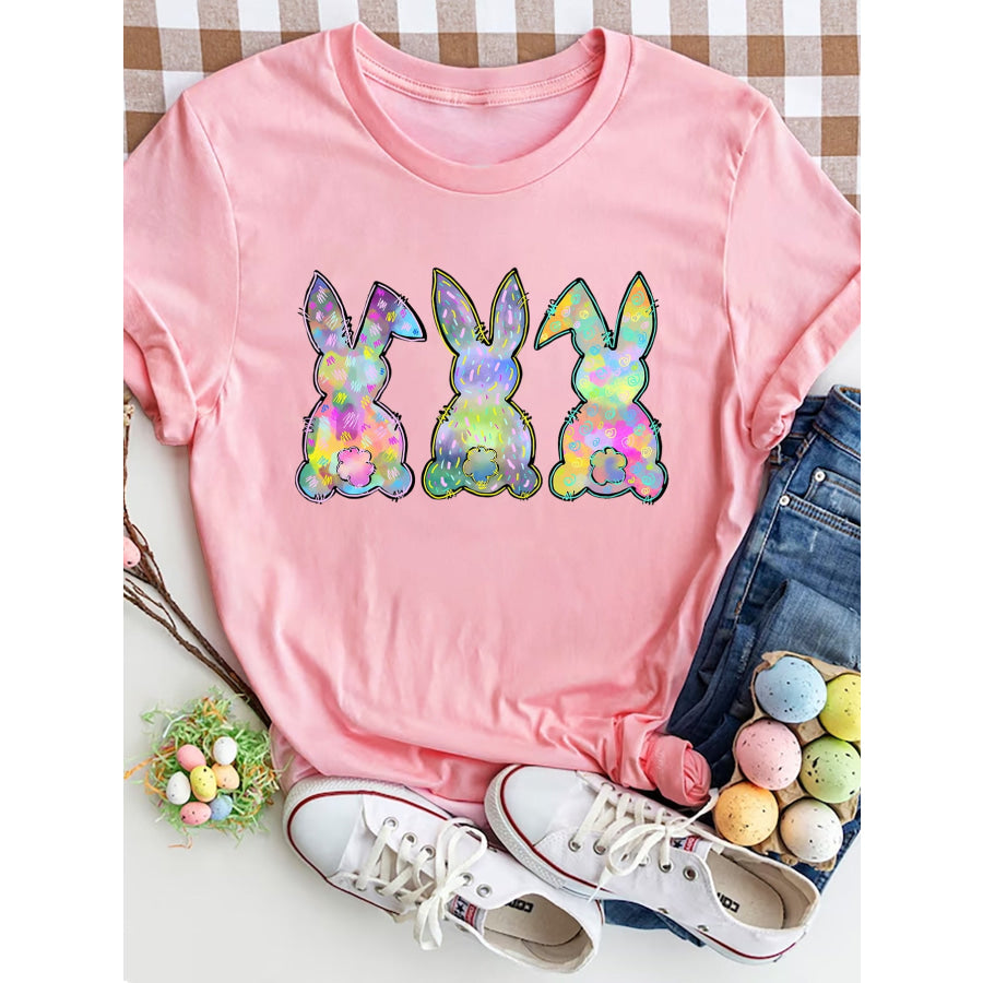 Rabbit Round Neck Short Sleeve T - Shirt Blush Pink / S Apparel and Accessories