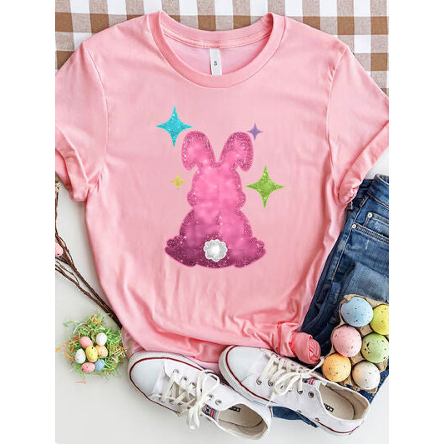 Rabbit Round Neck Short Sleeve T - Shirt Carnation Pink / S Apparel and Accessories