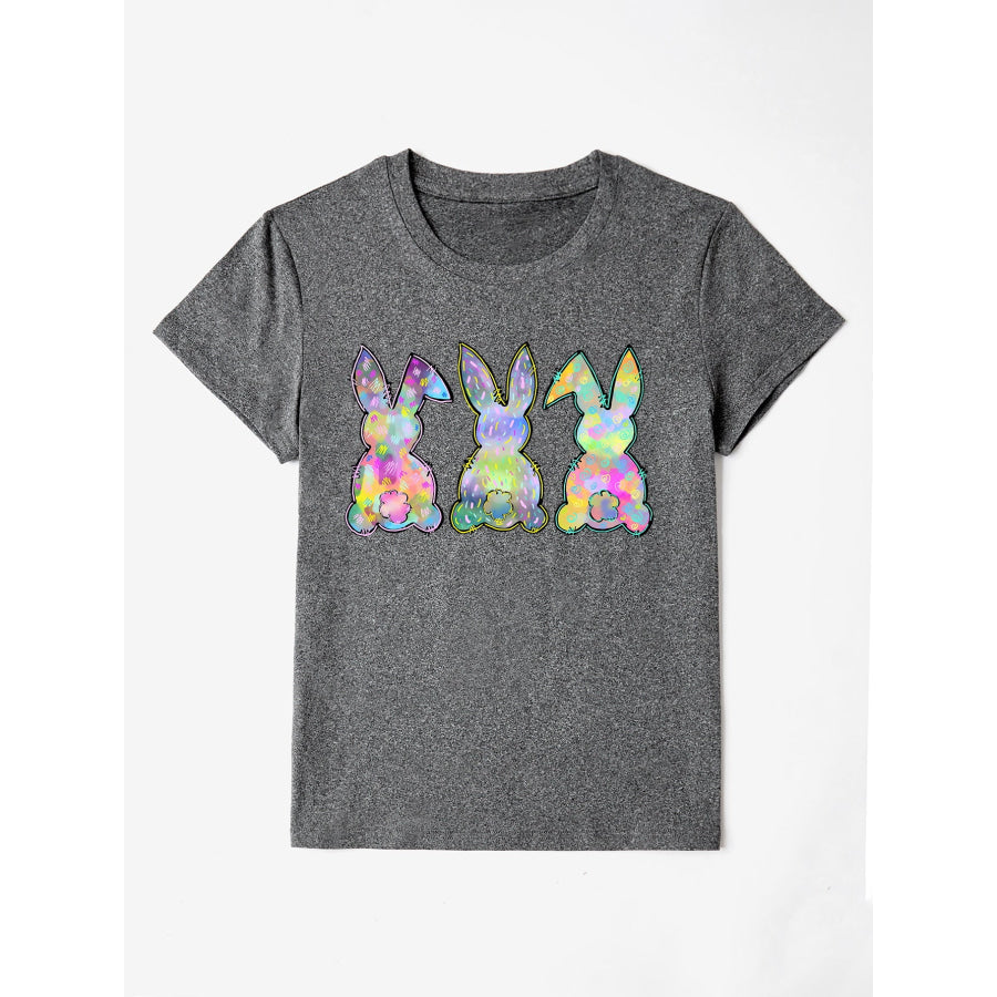 Rabbit Round Neck Short Sleeve T - Shirt Charcoal / S Apparel and Accessories