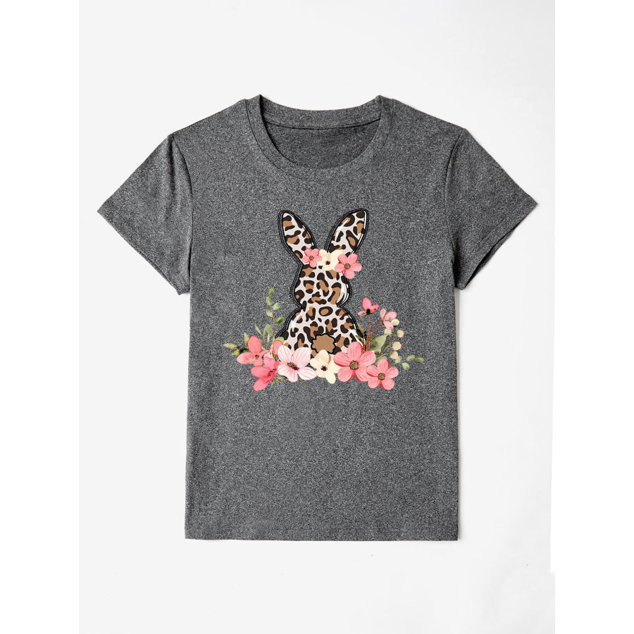 Rabbit Round Neck Short Sleeve T-Shirt Charcoal / S Apparel and Accessories
