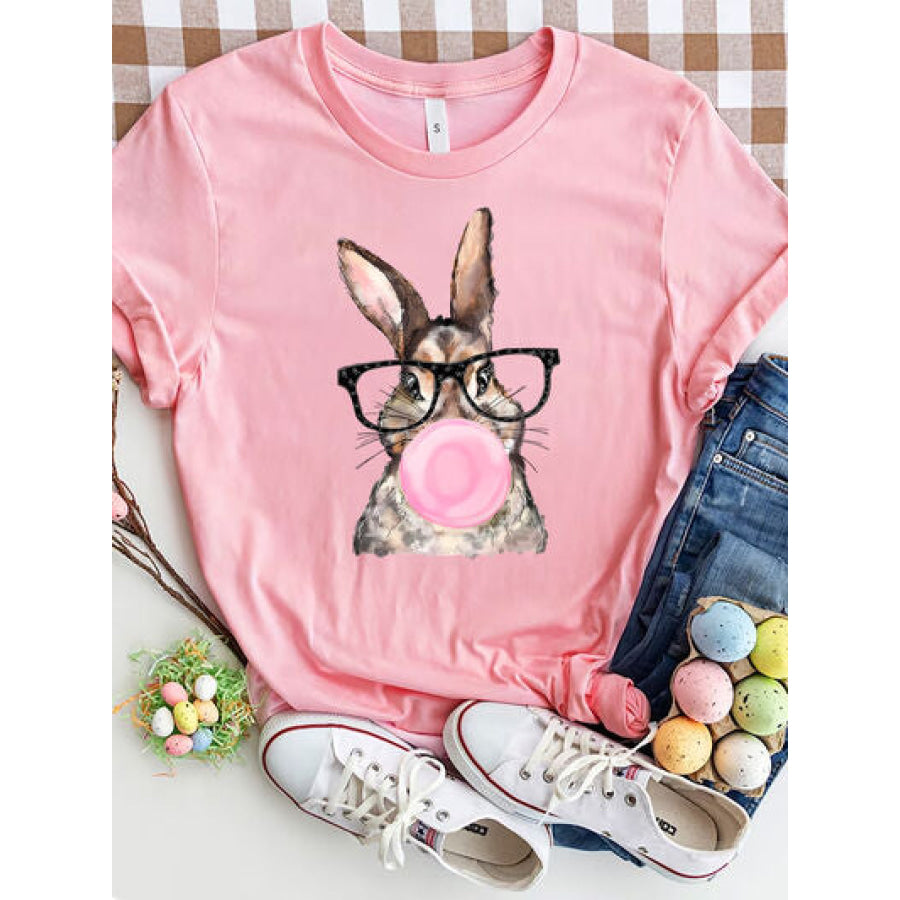 Rabbit Round Neck Short Sleeve T - Shirt Dusty Pink / S Apparel and Accessories