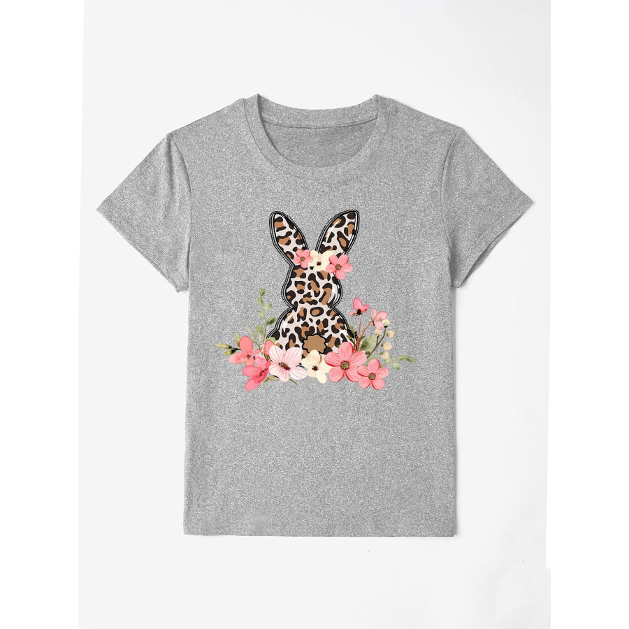 Rabbit Round Neck Short Sleeve T-Shirt Heather Gray / S Apparel and Accessories