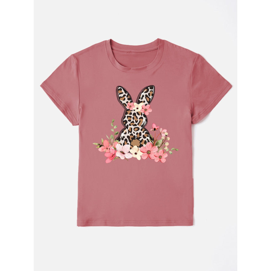 Rabbit Round Neck Short Sleeve T-Shirt Light Mauve / S Apparel and Accessories