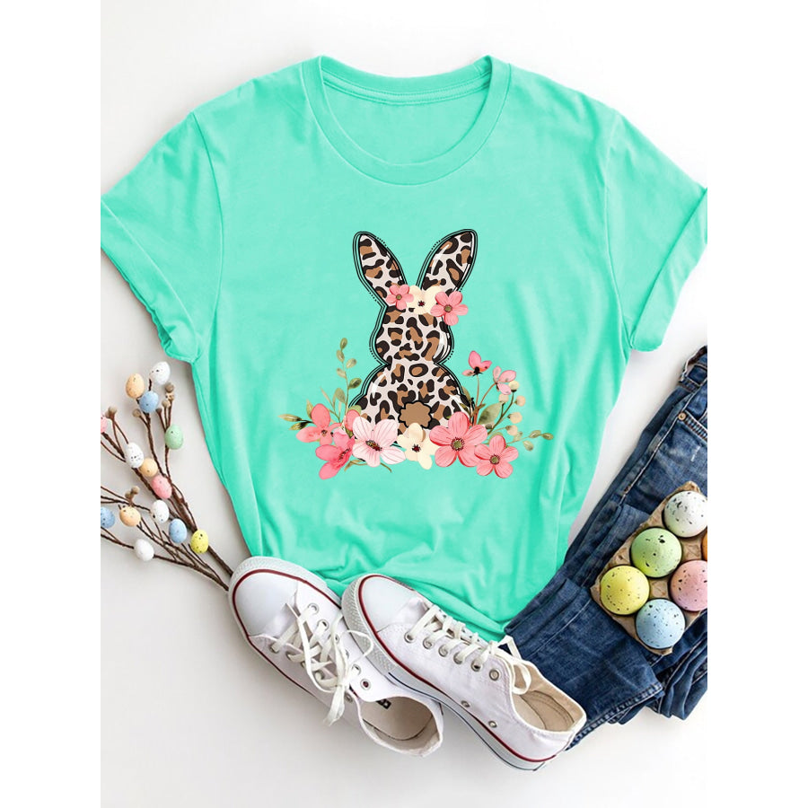 Rabbit Round Neck Short Sleeve T-Shirt Tiffany Blue / S Apparel and Accessories