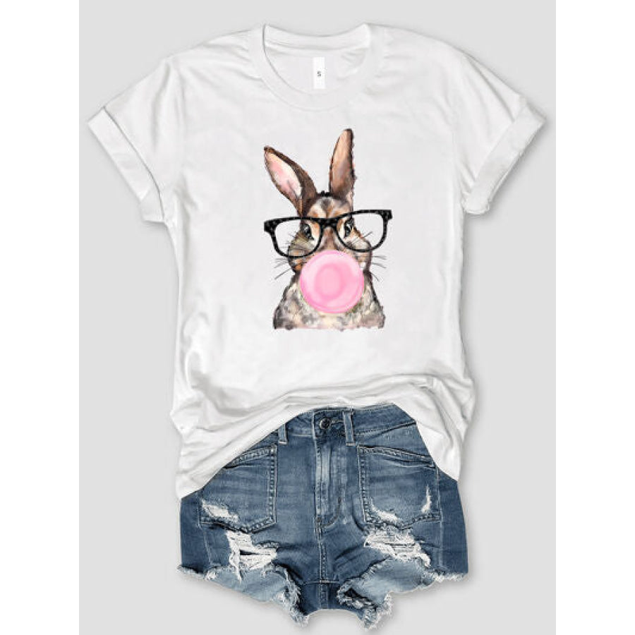 Rabbit Round Neck Short Sleeve T - Shirt White / S Apparel and Accessories