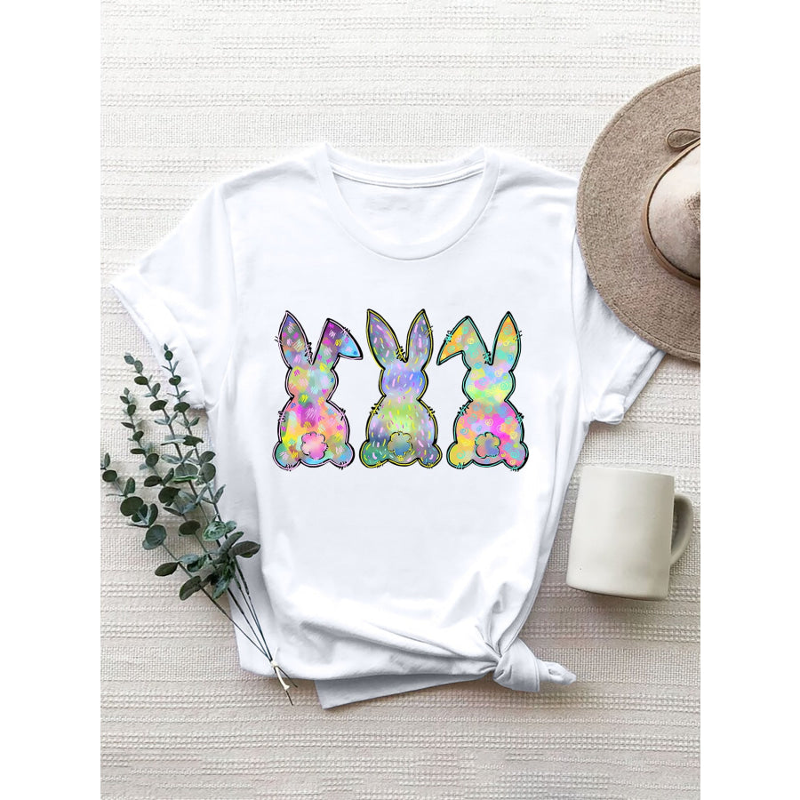 Rabbit Round Neck Short Sleeve T - Shirt White / S Apparel and Accessories