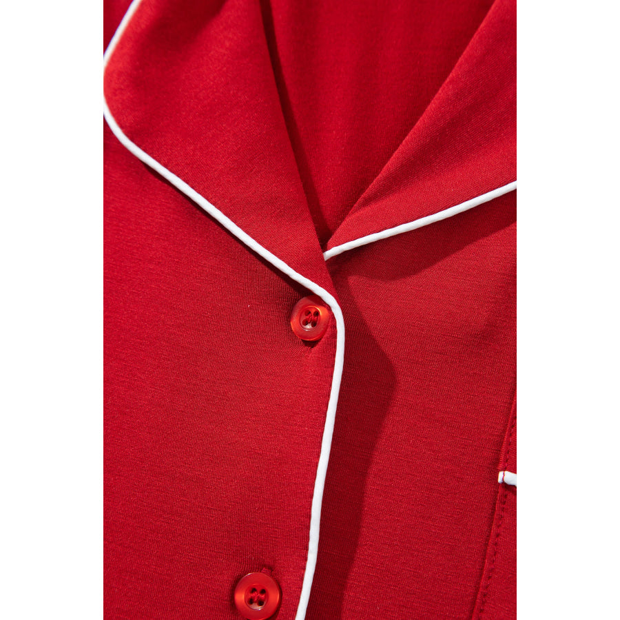 Racing Red Bow Pocket Detail Long Sleeve Shirt 2pcs Pajama Set Loungewear & Sleepwear/Loungewear