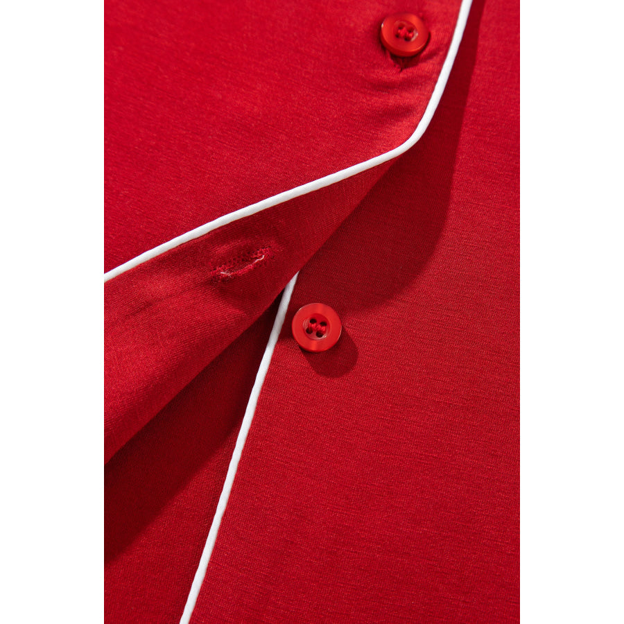 Racing Red Bow Pocket Detail Long Sleeve Shirt 2pcs Pajama Set Loungewear & Sleepwear/Loungewear
