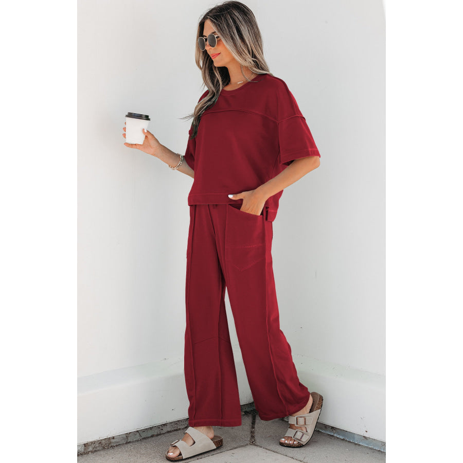 Racing Red Drop Shoulder Boxy Tee and Barrel Pants Set Two Piece Sets/Pant Sets