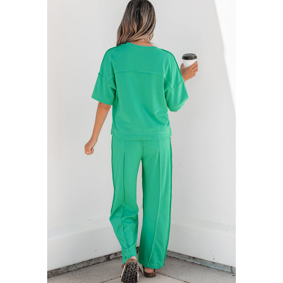Racing Red Drop Shoulder Boxy Tee and Barrel Pants Set Two Piece Sets/Pant Sets