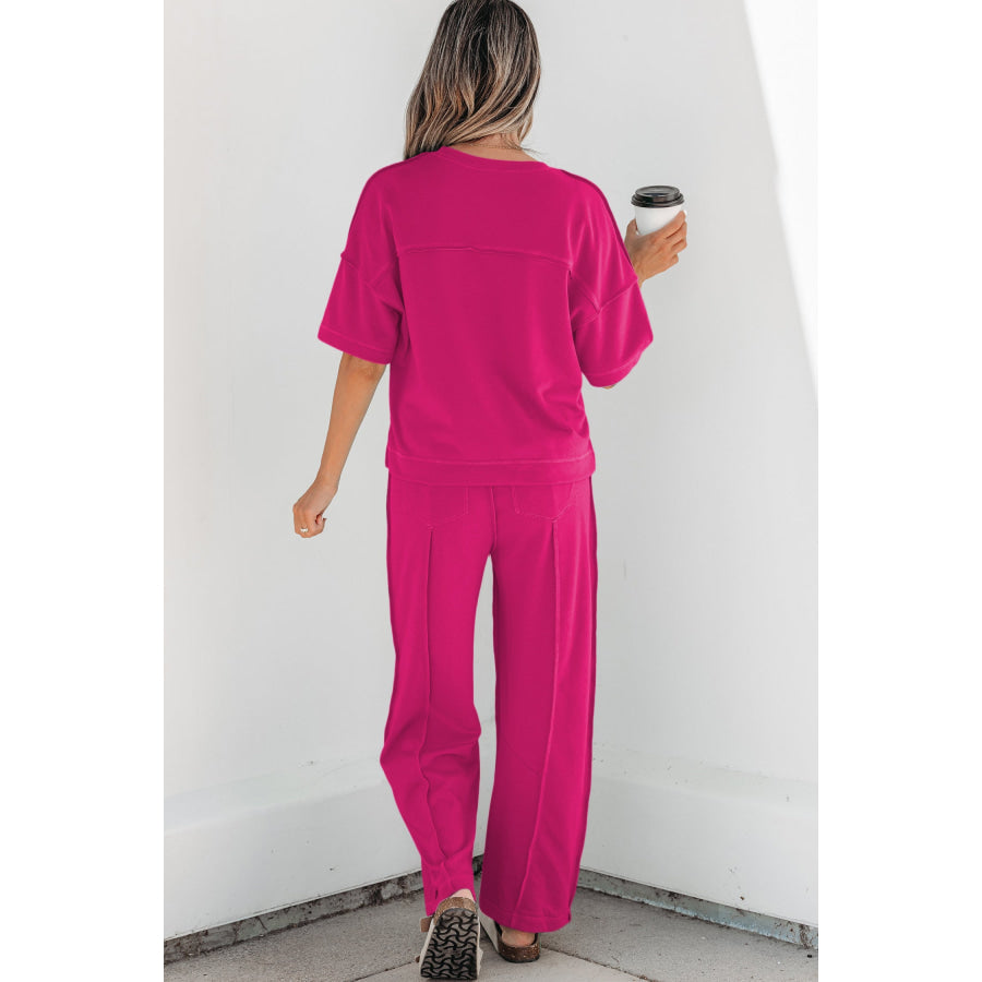 Racing Red Drop Shoulder Boxy Tee and Barrel Pants Set Two Piece Sets/Pant Sets