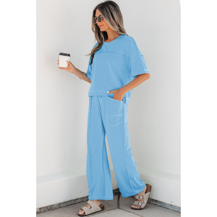 Racing Red Drop Shoulder Boxy Tee and Barrel Pants Set Two Piece Sets/Pant Sets