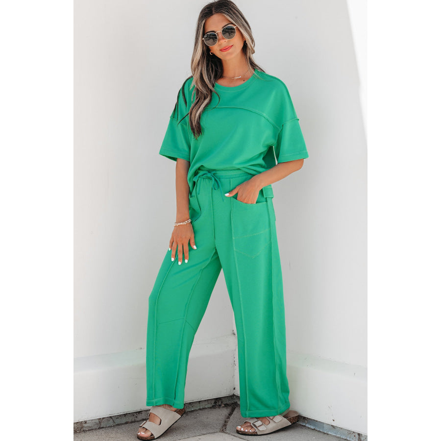 Racing Red Drop Shoulder Boxy Tee and Barrel Pants Set Two Piece Sets/Pant Sets