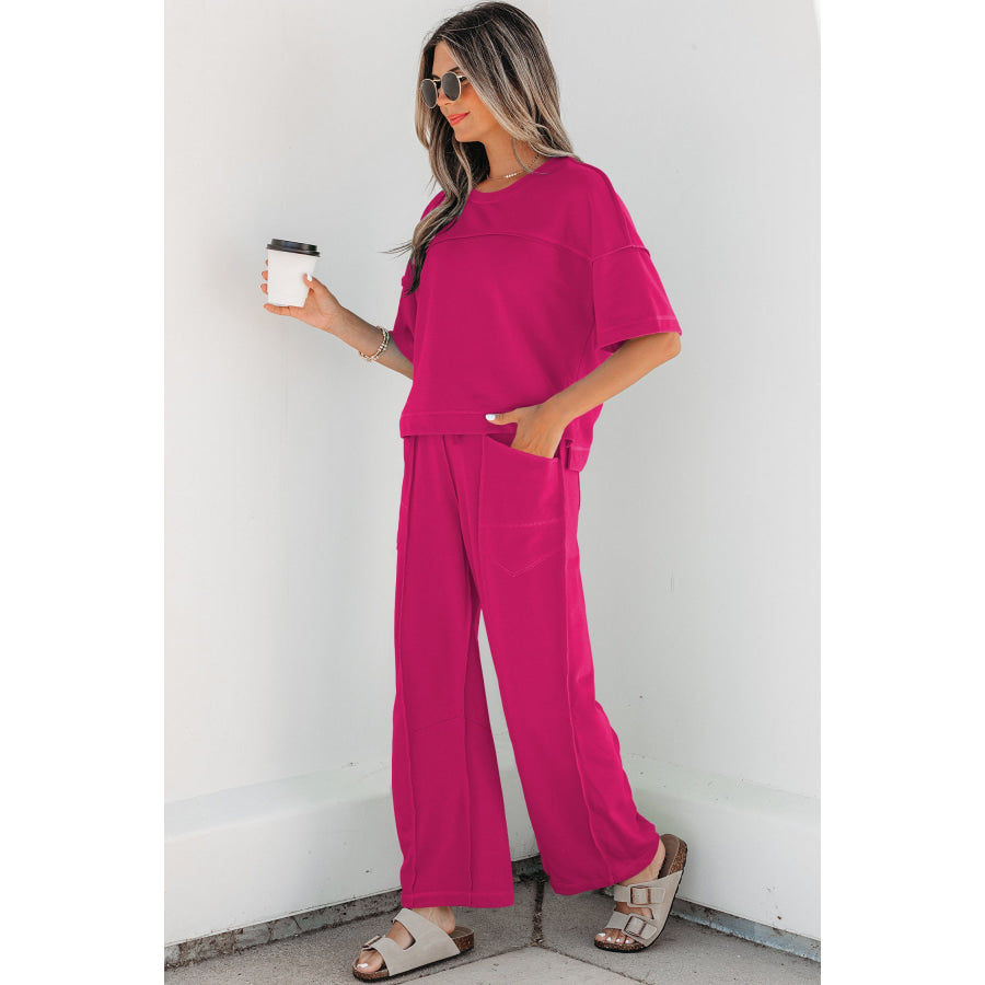Racing Red Drop Shoulder Boxy Tee and Barrel Pants Set Two Piece Sets/Pant Sets