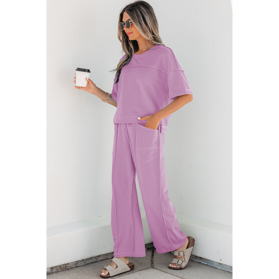 Racing Red Drop Shoulder Boxy Tee and Barrel Pants Set Two Piece Sets/Pant Sets