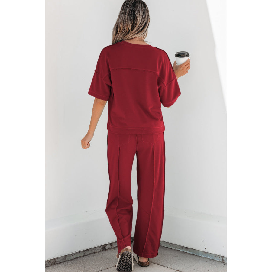 Racing Red Drop Shoulder Boxy Tee and Barrel Pants Set Two Piece Sets/Pant Sets