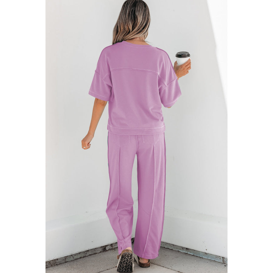 Racing Red Drop Shoulder Boxy Tee and Barrel Pants Set Two Piece Sets/Pant Sets