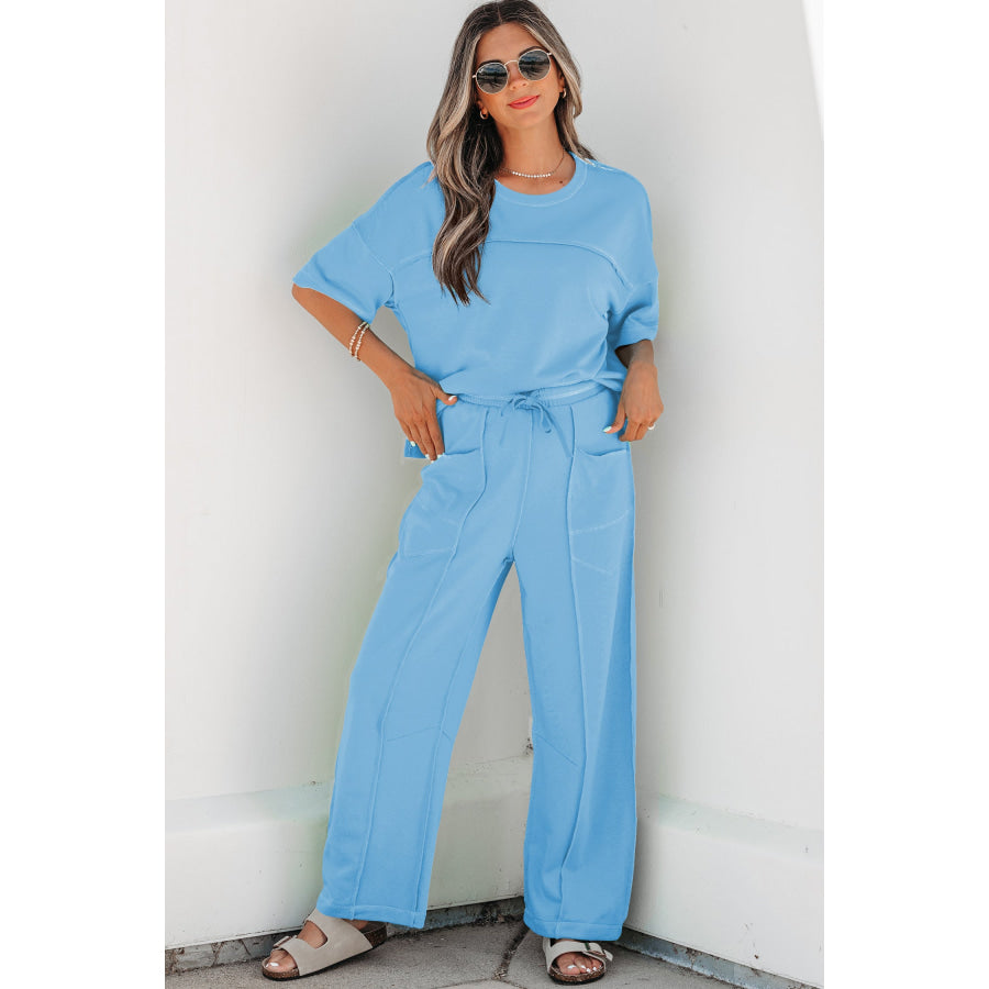 Racing Red Drop Shoulder Boxy Tee and Barrel Pants Set Two Piece Sets/Pant Sets