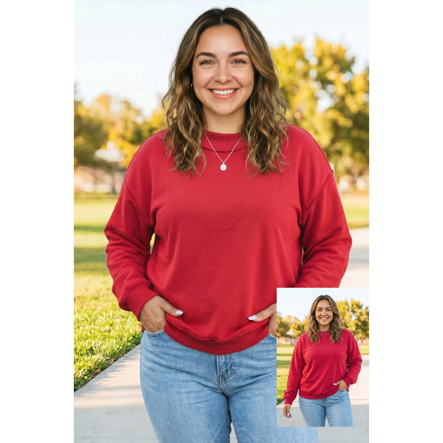 Racing Red Exposed Seam Detail Reversible Double Wear Plus Size Sweatshirt Racing Red / 1X / 65% Polyester + 35% Cotton Plus Size/Plus Size