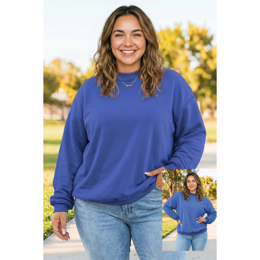 Racing Red Exposed Seam Detail Reversible Double Wear Plus Size Sweatshirt Dark Blue / 1X / 65% Polyester + 35% Cotton Plus Size/Plus Size