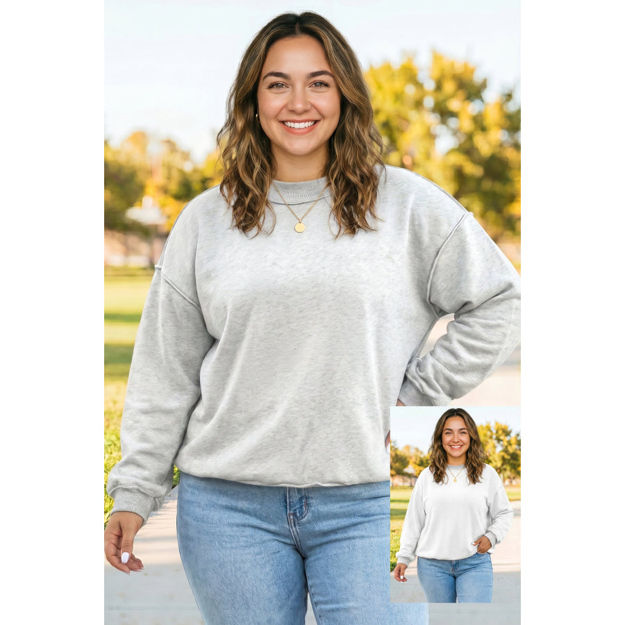 Racing Red Exposed Seam Detail Reversible Double Wear Plus Size Sweatshirt Light Grey / 1X / 65% Polyester + 35% Cotton Plus Size/Plus Size