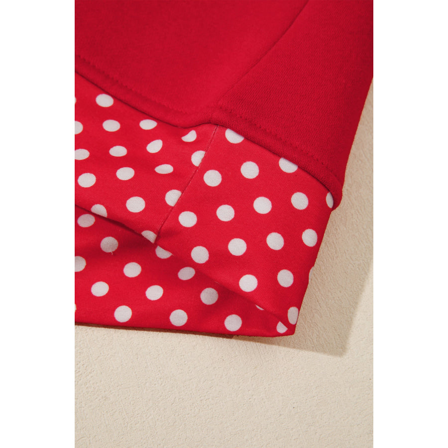 Racing Red Polka Dot Patchwork Round Neck Plus Size Sweatshirt Size/Plus Sweatshirts & Hoodies