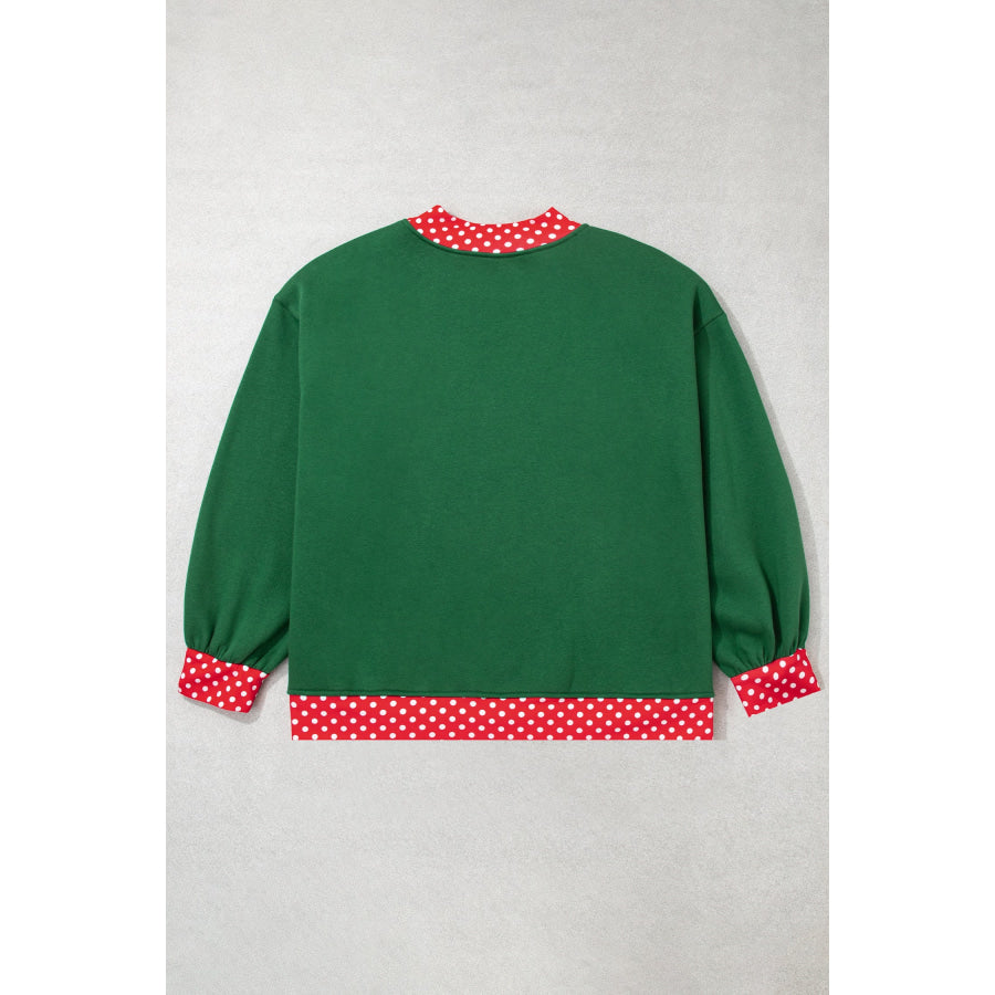 Racing Red Polka Dot Patchwork Round Neck Plus Size Sweatshirt Size/Plus Sweatshirts & Hoodies
