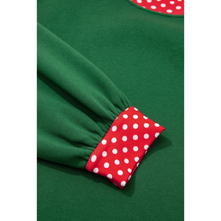 Racing Red Polka Dot Patchwork Round Neck Plus Size Sweatshirt Size/Plus Sweatshirts & Hoodies