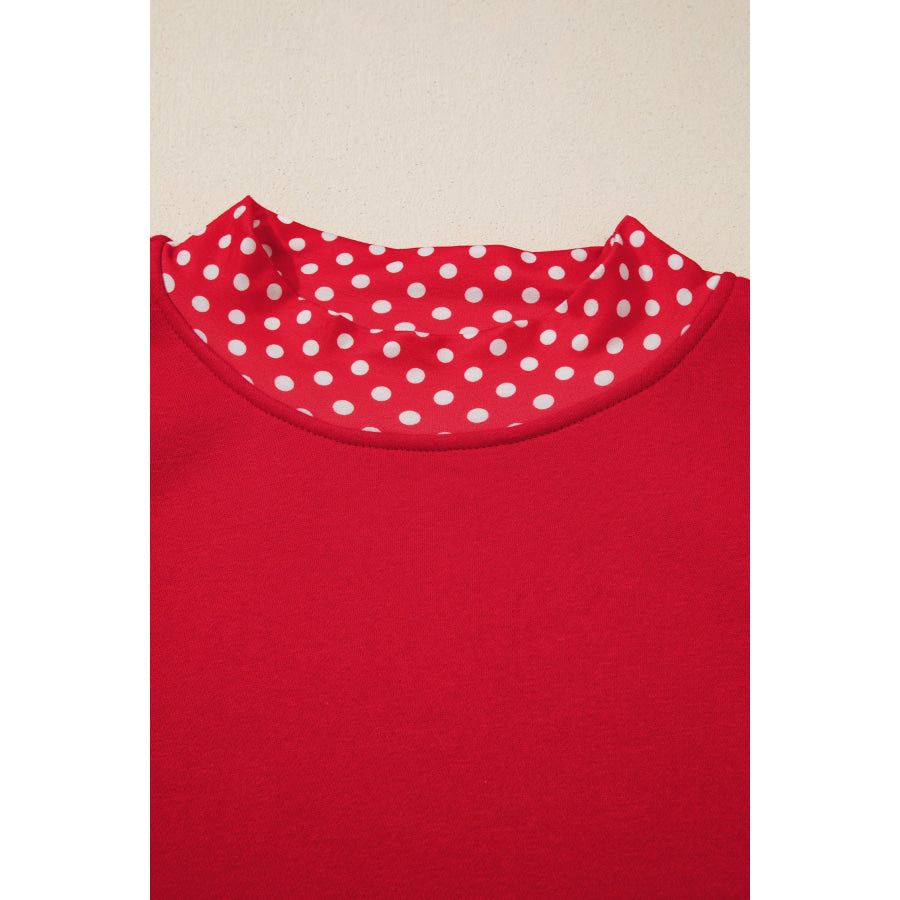 Racing Red Polka Dot Patchwork Round Neck Plus Size Sweatshirt Size/Plus Sweatshirts & Hoodies
