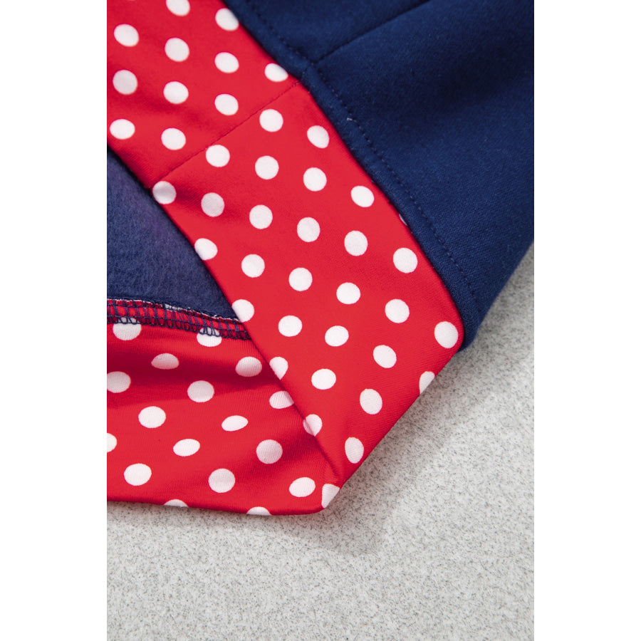 Racing Red Polka Dot Patchwork Round Neck Plus Size Sweatshirt Size/Plus Sweatshirts & Hoodies
