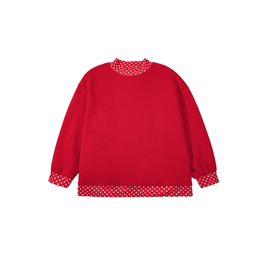 Racing Red Polka Dot Patchwork Round Neck Plus Size Sweatshirt Size/Plus Sweatshirts & Hoodies
