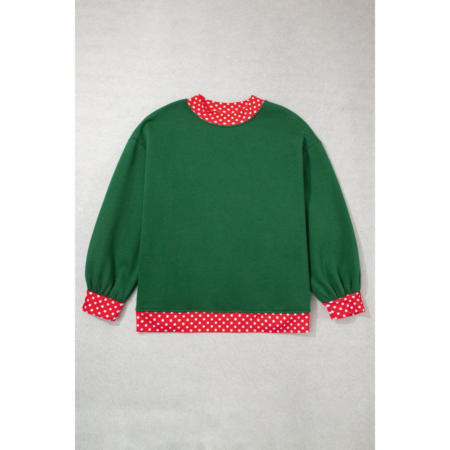 Racing Red Polka Dot Patchwork Round Neck Plus Size Sweatshirt Size/Plus Sweatshirts & Hoodies