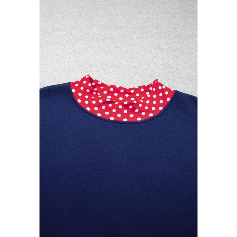 Racing Red Polka Dot Patchwork Round Neck Plus Size Sweatshirt Size/Plus Sweatshirts & Hoodies