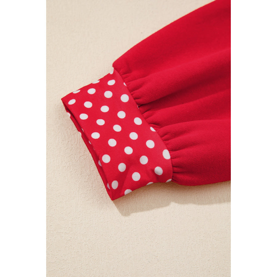 Racing Red Polka Dot Patchwork Round Neck Plus Size Sweatshirt Size/Plus Sweatshirts & Hoodies