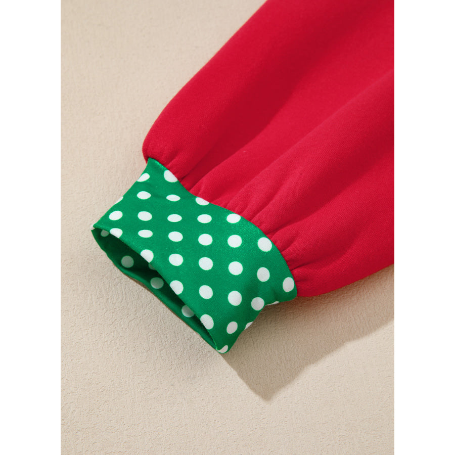 Racing Red Polka Dot Patchwork Round Neck Plus Size Sweatshirt Size/Plus Sweatshirts & Hoodies