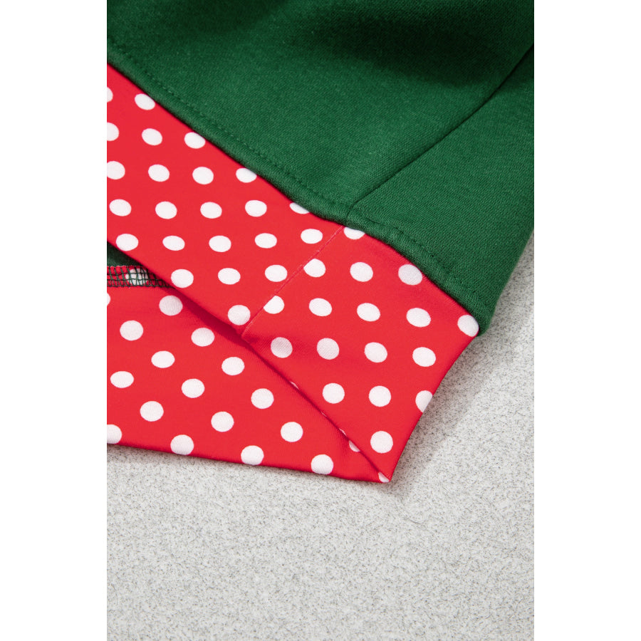 Racing Red Polka Dot Patchwork Round Neck Plus Size Sweatshirt Size/Plus Sweatshirts & Hoodies