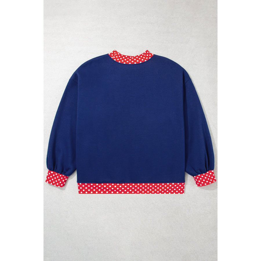 Racing Red Polka Dot Patchwork Round Neck Plus Size Sweatshirt Size/Plus Sweatshirts & Hoodies