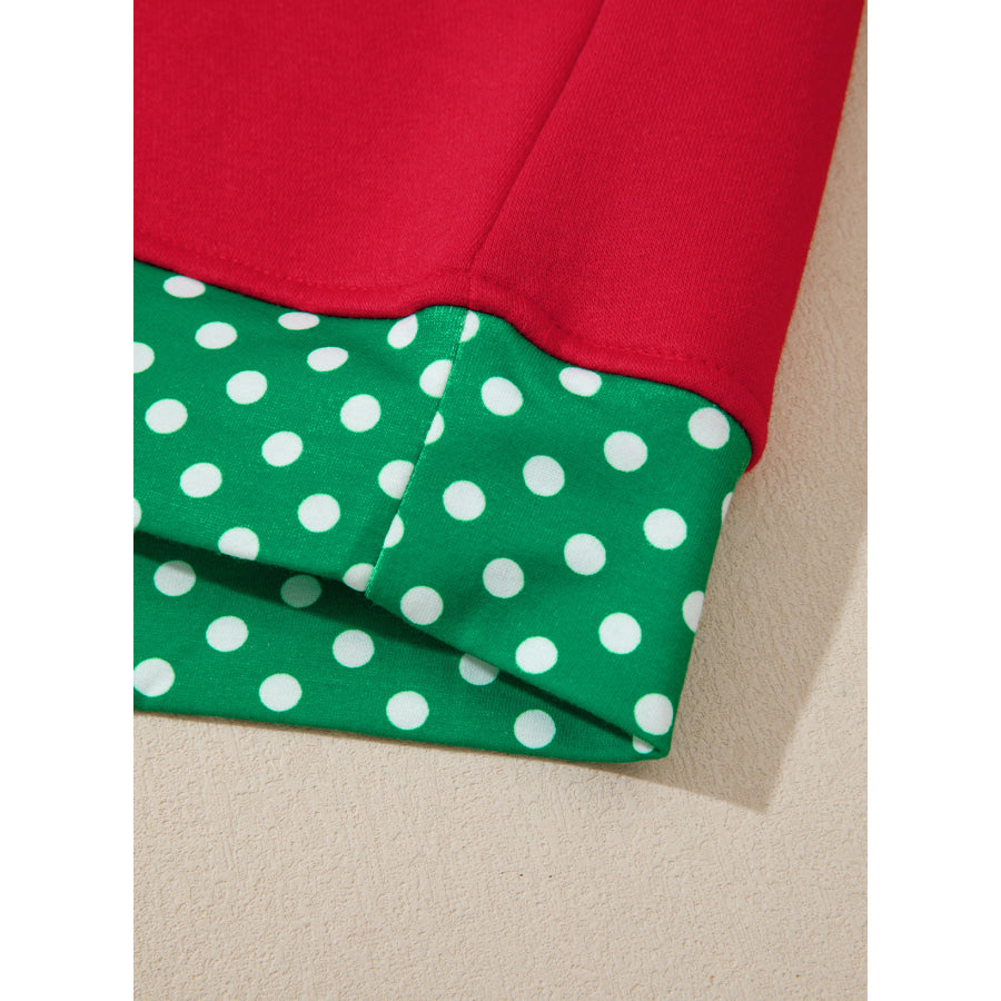 Racing Red Polka Dot Patchwork Round Neck Plus Size Sweatshirt Size/Plus Sweatshirts & Hoodies