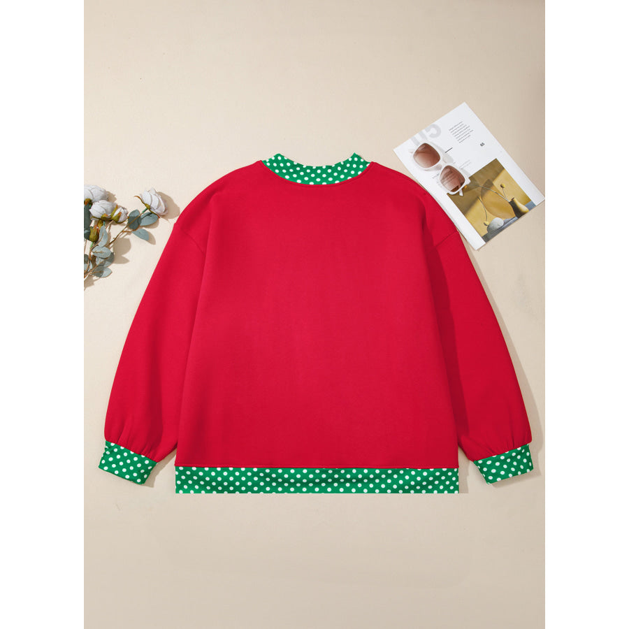 Racing Red Polka Dot Patchwork Round Neck Plus Size Sweatshirt Size/Plus Sweatshirts & Hoodies