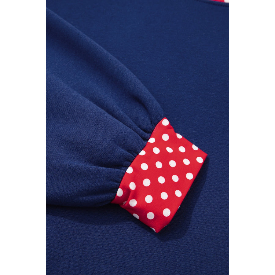 Racing Red Polka Dot Patchwork Round Neck Plus Size Sweatshirt Size/Plus Sweatshirts & Hoodies