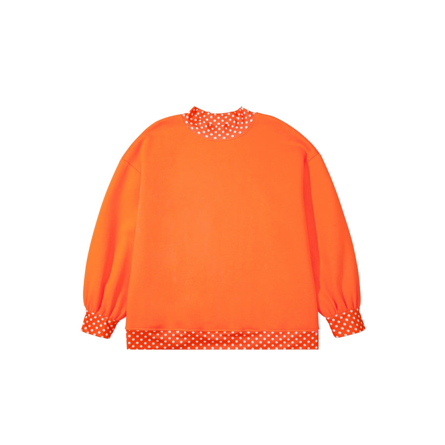Racing Red Polka Dot Patchwork Round Neck Plus Size Sweatshirt Size/Plus Sweatshirts & Hoodies