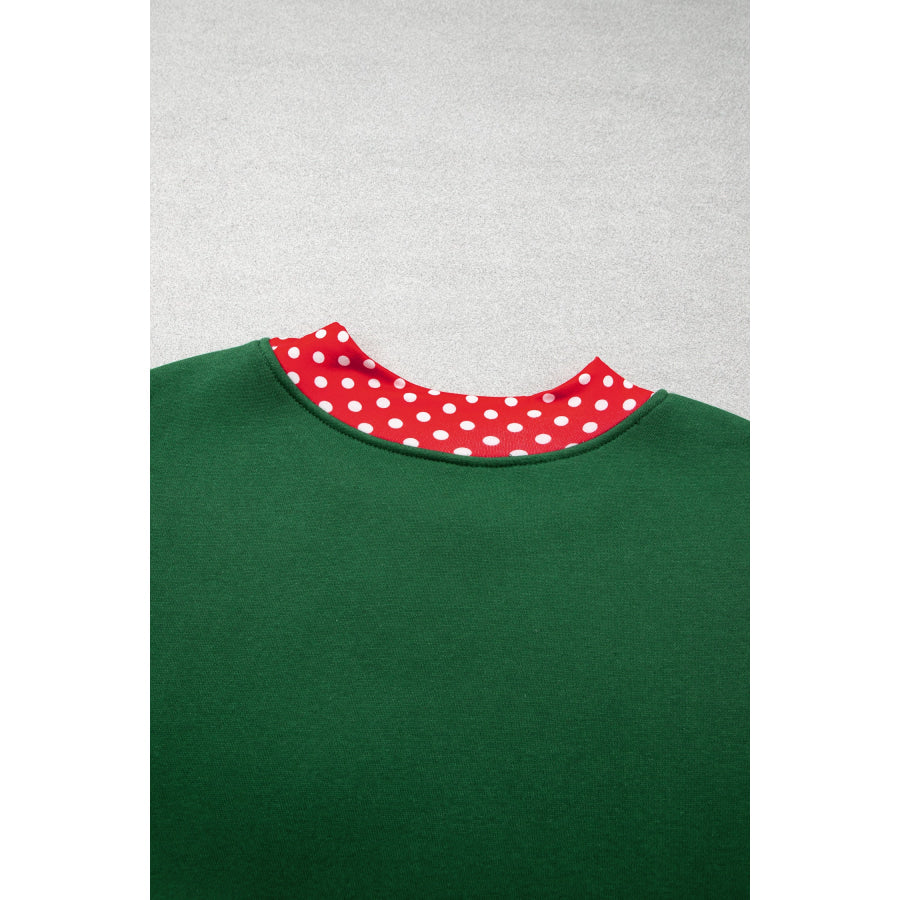 Racing Red Polka Dot Patchwork Round Neck Plus Size Sweatshirt Size/Plus Sweatshirts & Hoodies