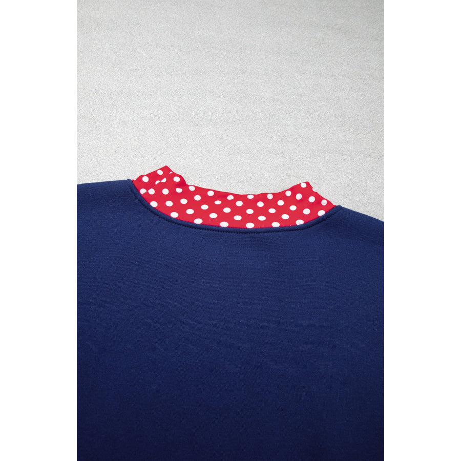 Racing Red Polka Dot Patchwork Round Neck Plus Size Sweatshirt Size/Plus Sweatshirts & Hoodies