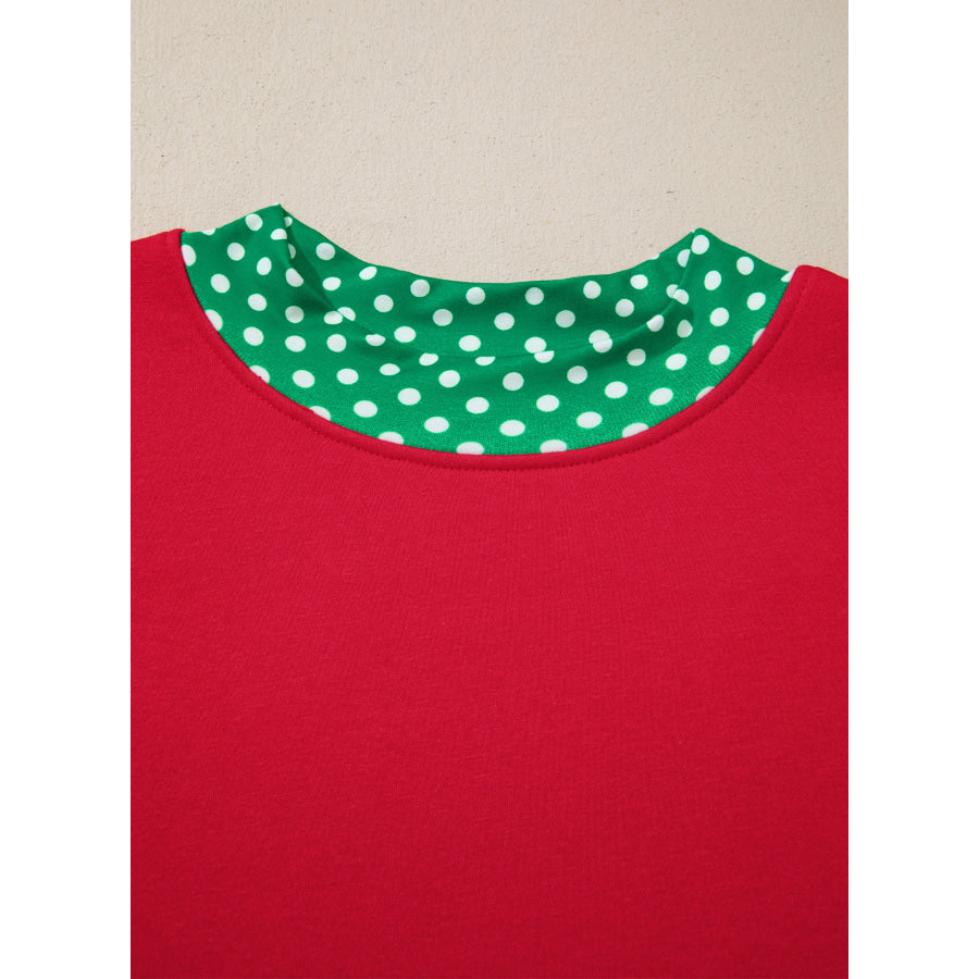 Racing Red Polka Dot Patchwork Round Neck Plus Size Sweatshirt Size/Plus Sweatshirts & Hoodies
