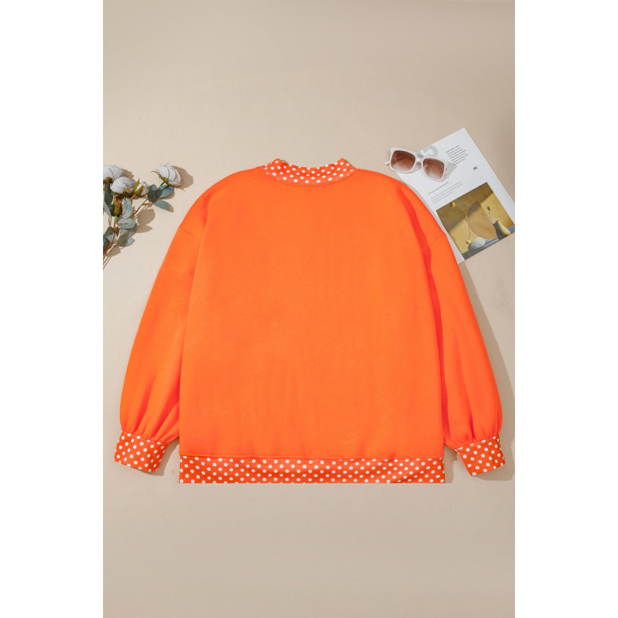 Racing Red Polka Dot Patchwork Round Neck Plus Size Sweatshirt Size/Plus Sweatshirts & Hoodies