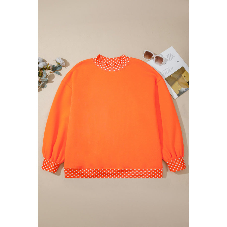 Racing Red Polka Dot Patchwork Round Neck Plus Size Sweatshirt Size/Plus Sweatshirts & Hoodies